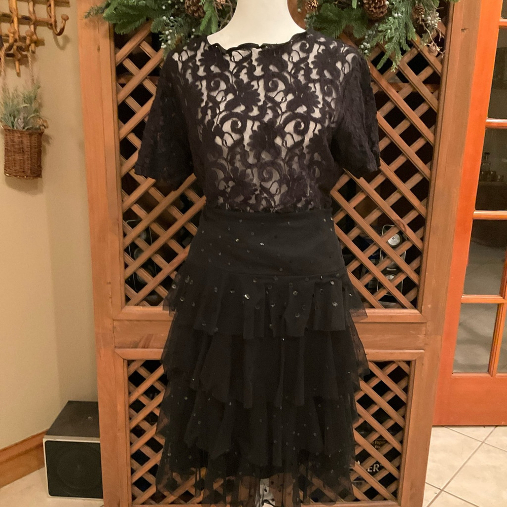 WD•NY Gothic Witchy Wimpsigoth Fairy Grunge Vampire Tulle Sequin Midi Skirt